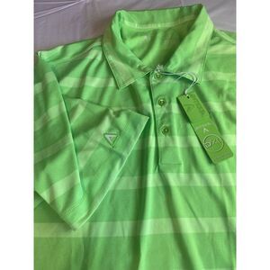 Men's Antigua Bright Green Striped Ionic Golf Polo‎ Shirt-NWT-Size L-Awesome